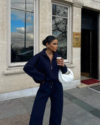 Half open pullover sweater trousers