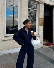 Half open pullover sweater trousers