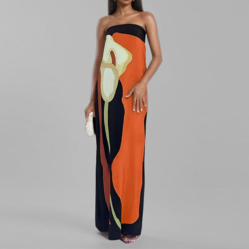 Sleeveless off-the-shoulder tube top sexy halter print dress