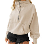 Hoodie Zipper Drawstring Long Sleeve Top