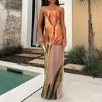 Sleeveless off the shoulder tube top sexy halter print dress