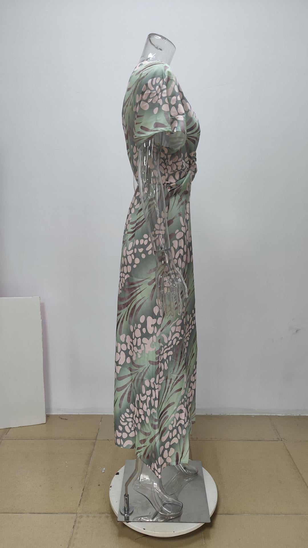 Stylish skinny print kinky mid-rise sexy V-neck spring dress