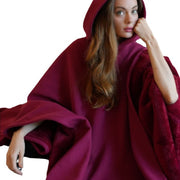 Punk loose hooded button-up woolen loose cape top