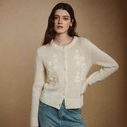 Three-dimensional crochet alpaca wool knitted cardigan
