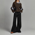 Splicing hollow wool knitted sweater