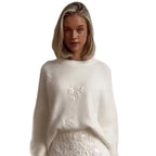 Solid color crew neck knitted jacquard sweater