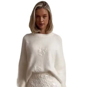 Solid color crew neck knitted jacquard sweater