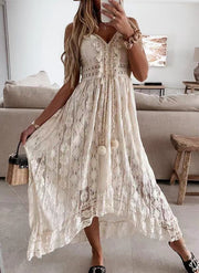 Lace suspender pendulum solid color dress