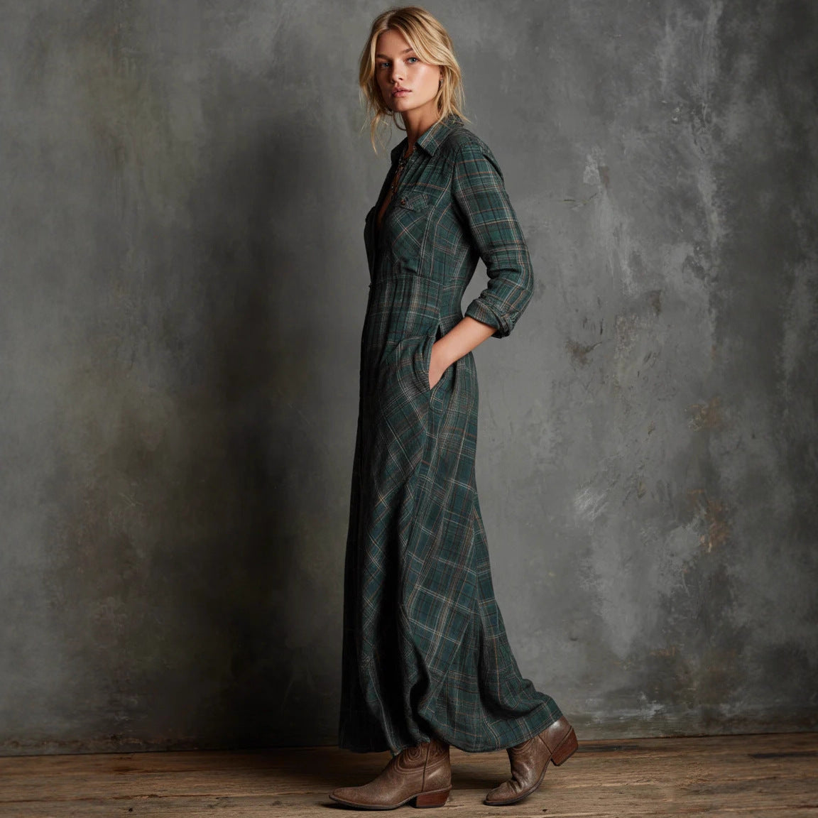 Long Sleeve Plaid Shirt Skirt