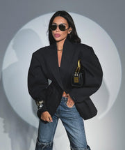 Black suit collar waist suit