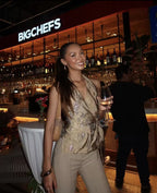 Printed sleeveless lace up top & wide-leg pants set