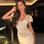 Floral V-neck tight waist dress