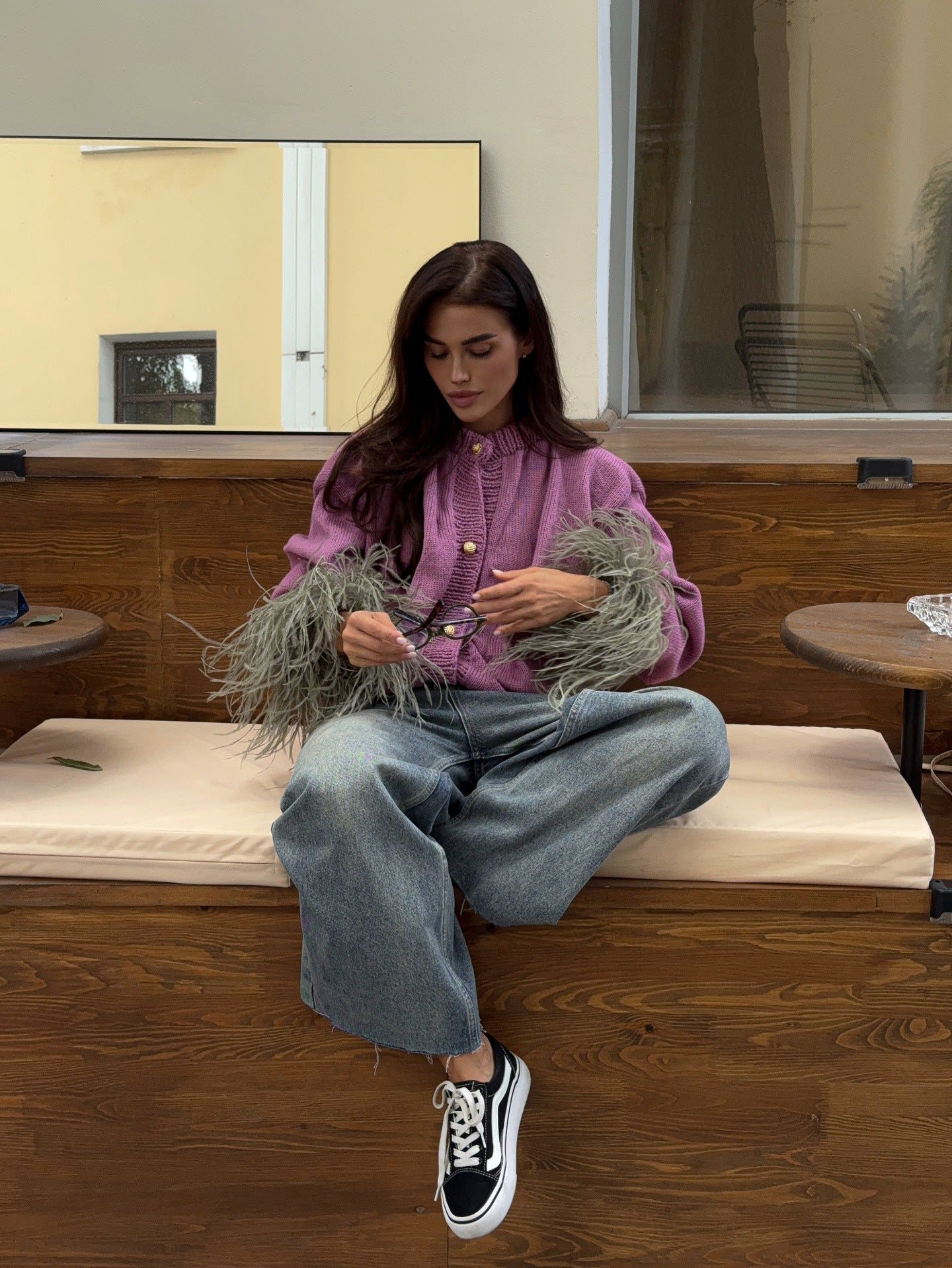 Splicing knitted cardigan sweater