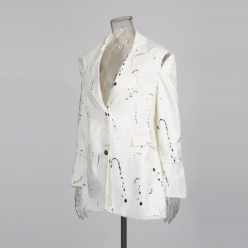 Hollow print straight button small suit