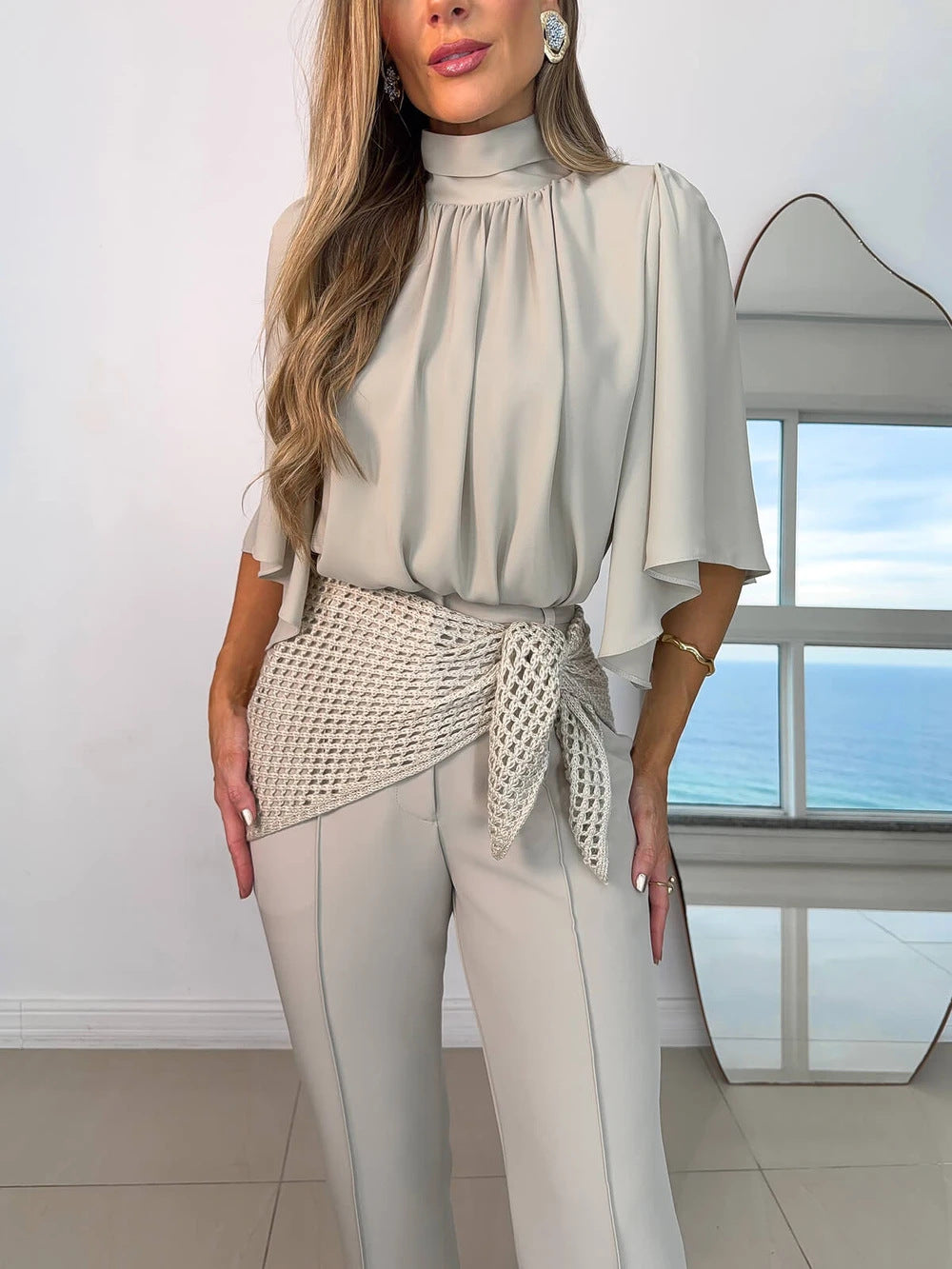 Turtleneck top straight trousers nine-point trousers