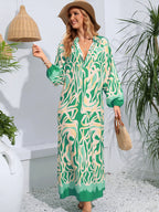 Pullover V-neck sexy printed pendulum long-sleeved dress