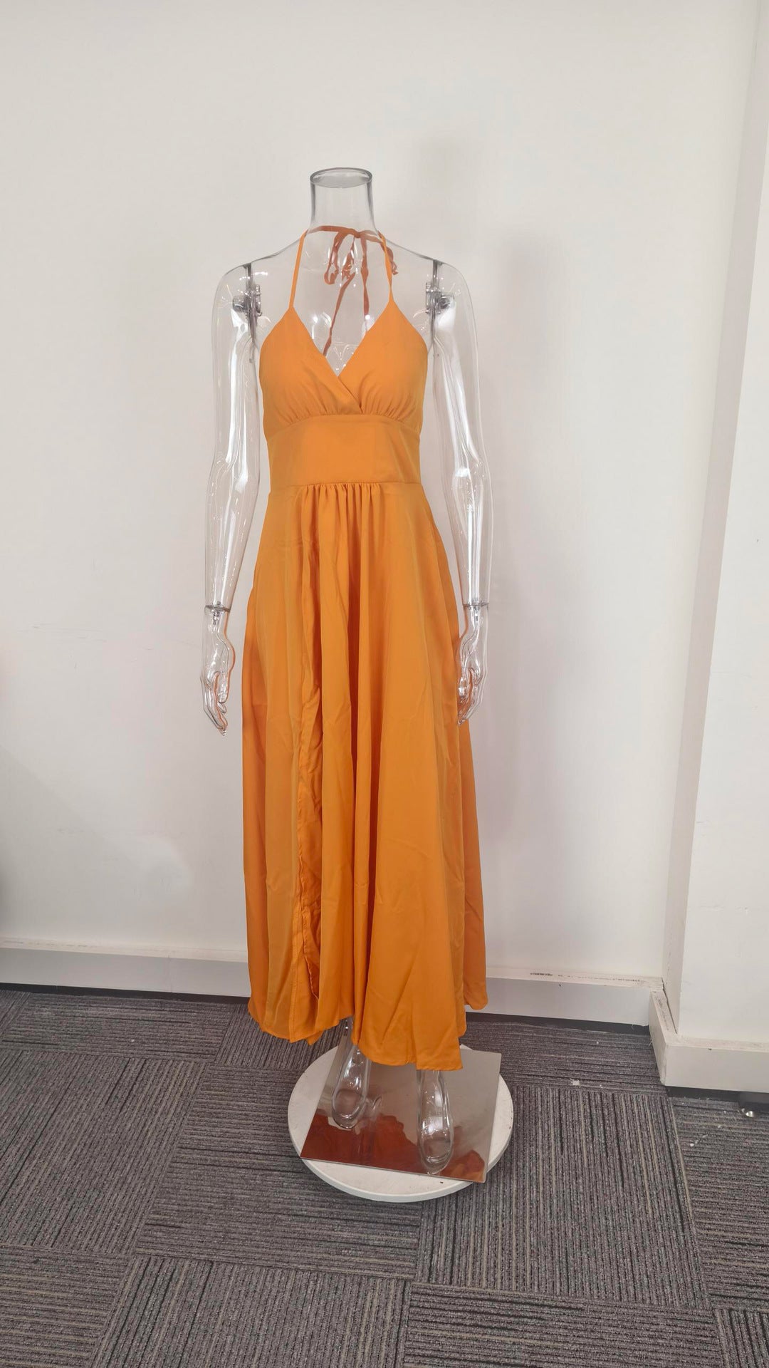 Stylish solid color suspender sexy slim-fit split-ended fungus edge dress