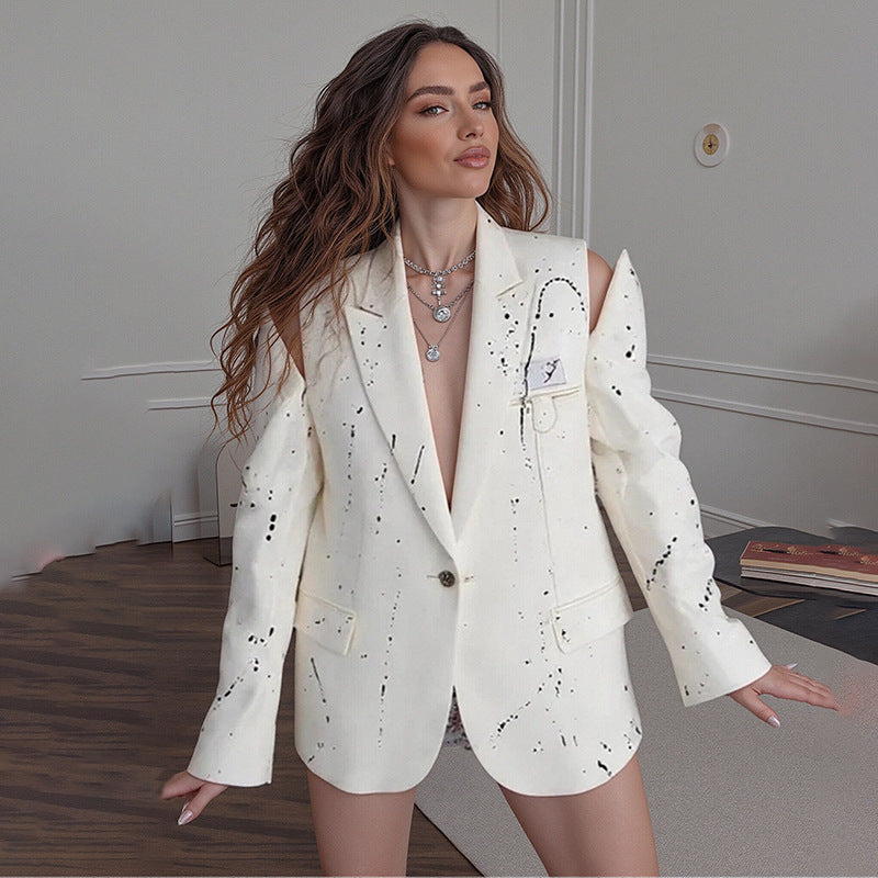 Hollow print straight button small suit