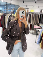 Floral lace up slim fit long sleeved blazer top