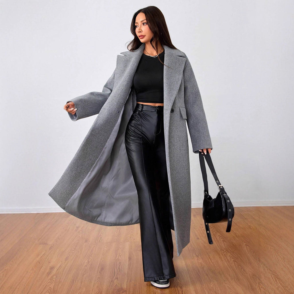 Solid color lapel long coat