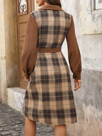 Vintage shirt collar plaid dress coat