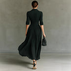 Solid color pleated waist elegant dress