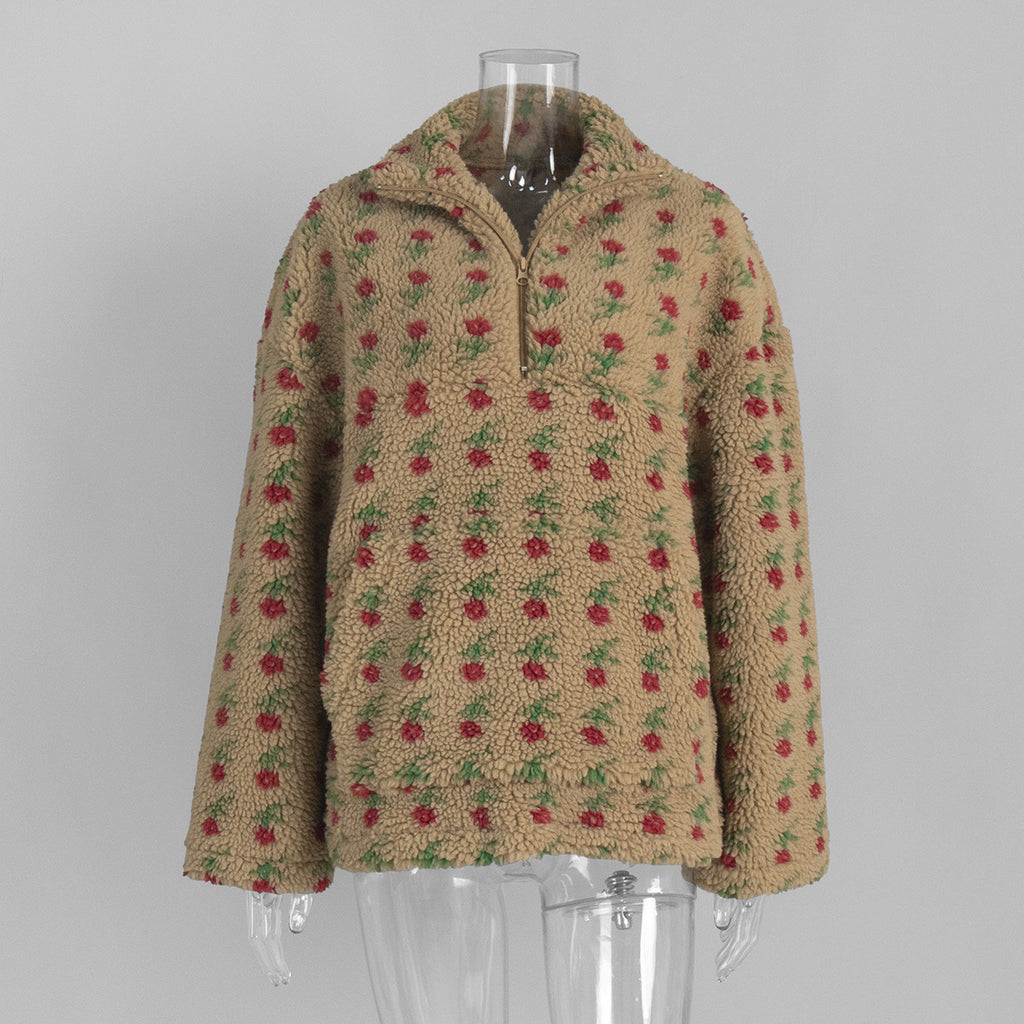 Fashion sweater warm fleece flower woman