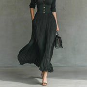 Solid color pleated waist elegant dress