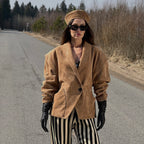 Suede shoulder padded suit jacket