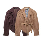 Suede slim jacket with waist straps