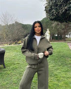 Half open pullover sweater trousers