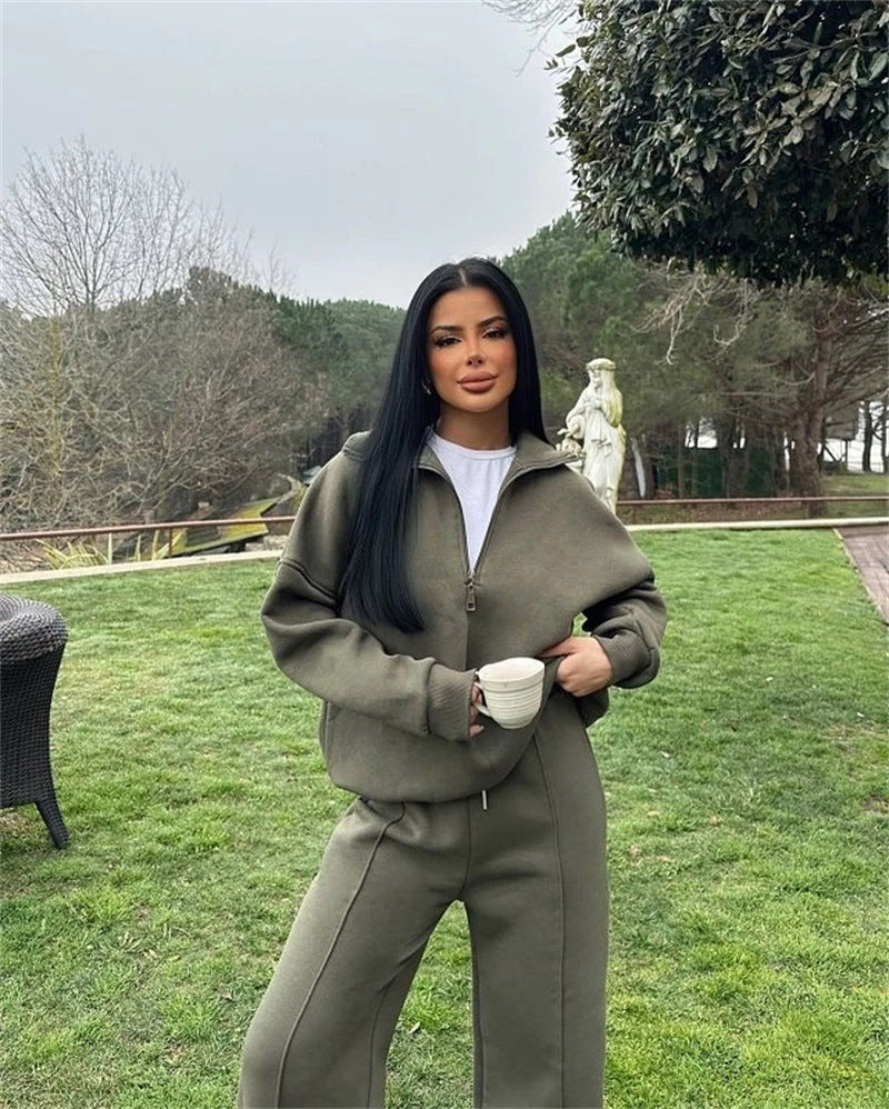 Half open pullover sweater trousers