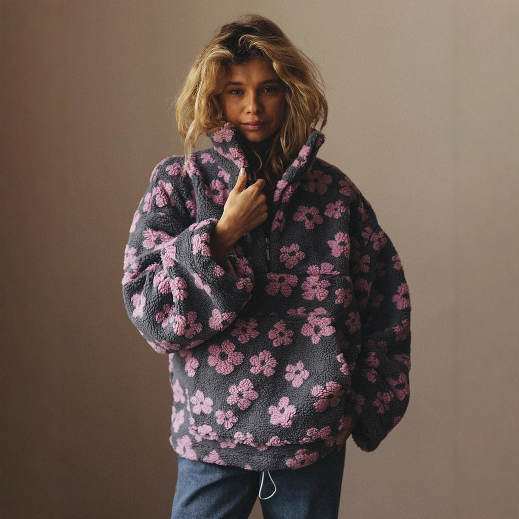 Fashion sweater warm fleece flower woman