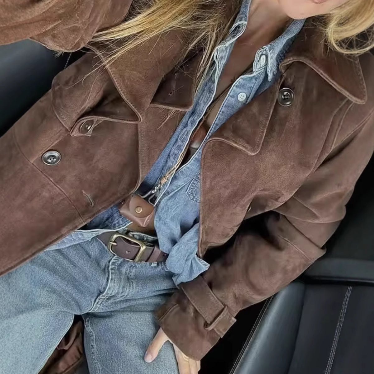 Loose woolen medium and long trench coat