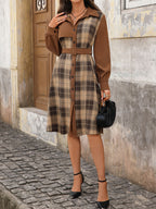 Vintage shirt collar plaid dress coat