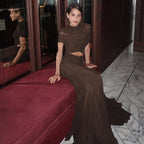 Solid color mesh splicing dress