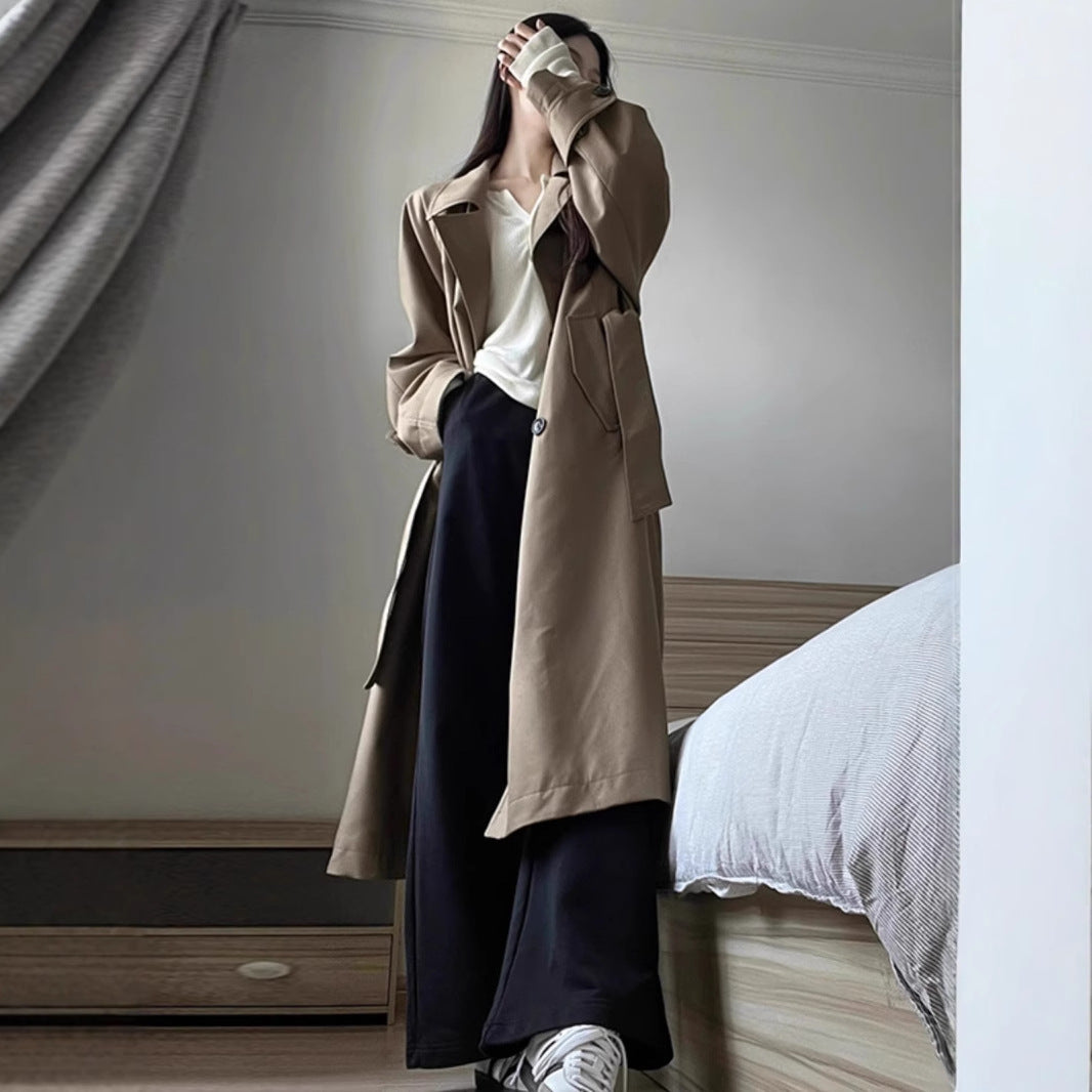 Khaki trench coat medium and long trench coat