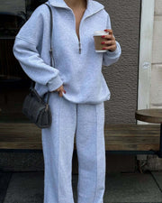 Half open pullover sweater trousers