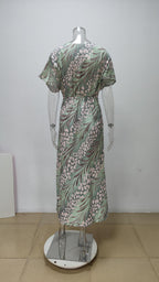 Stylish skinny print kinky mid-rise sexy V-neck spring dress