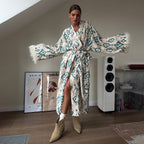 Ostrich feather print bathrobe jacket