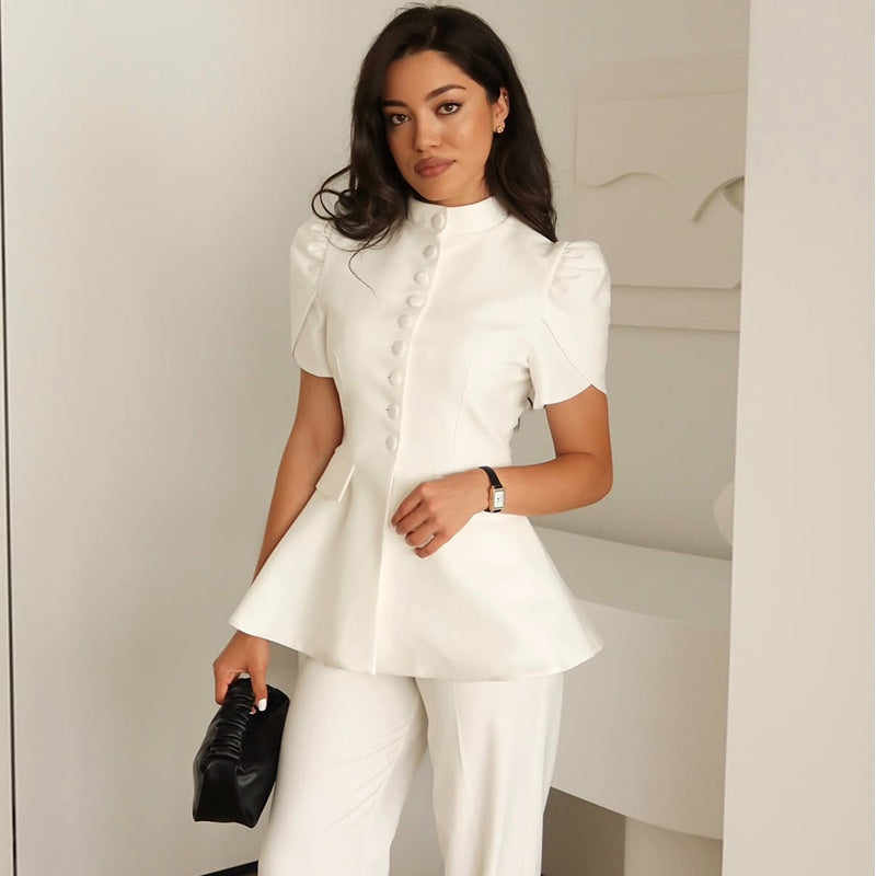 Stand up collar single-breasted shirt