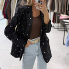 Floral lace up slim fit long sleeved blazer top