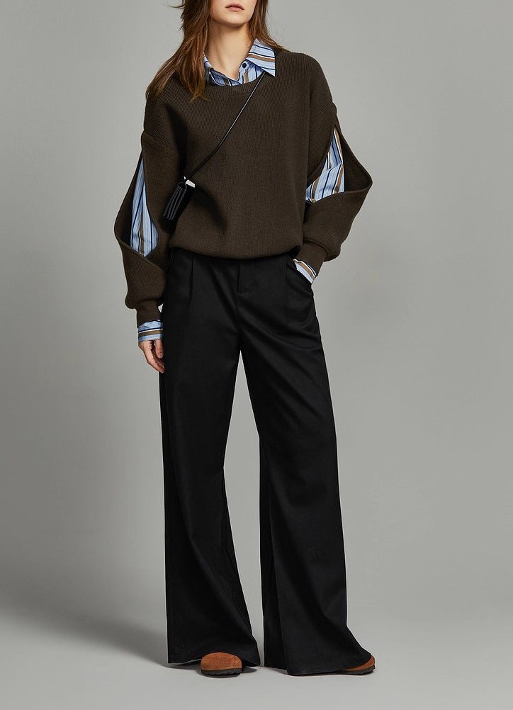 Splicing hollow wool knitted sweater