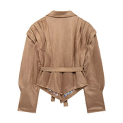 Suede slim jacket with waist straps