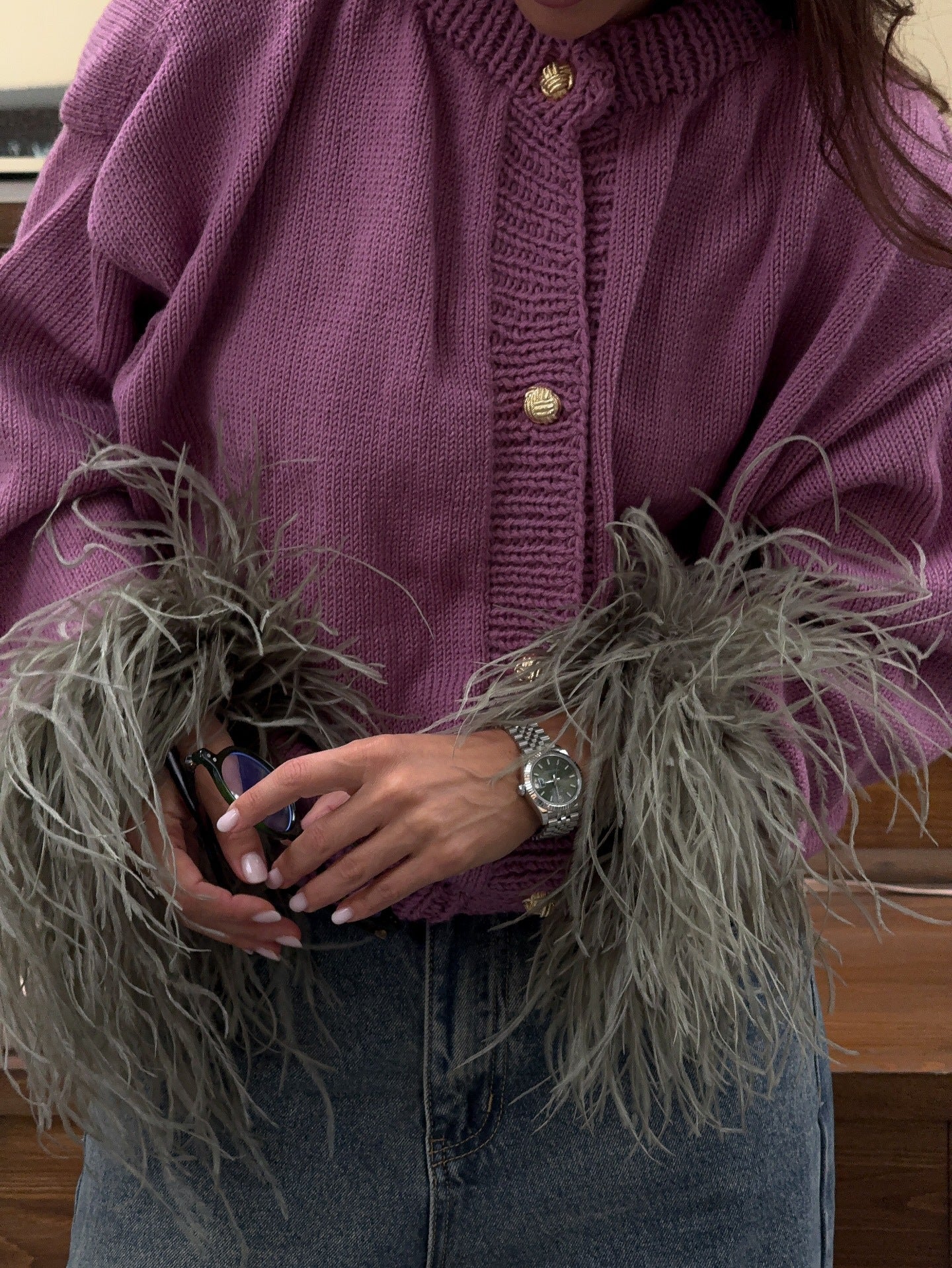 Splicing knitted cardigan sweater