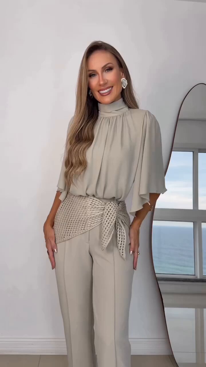 Turtleneck top straight trousers nine-point trousers