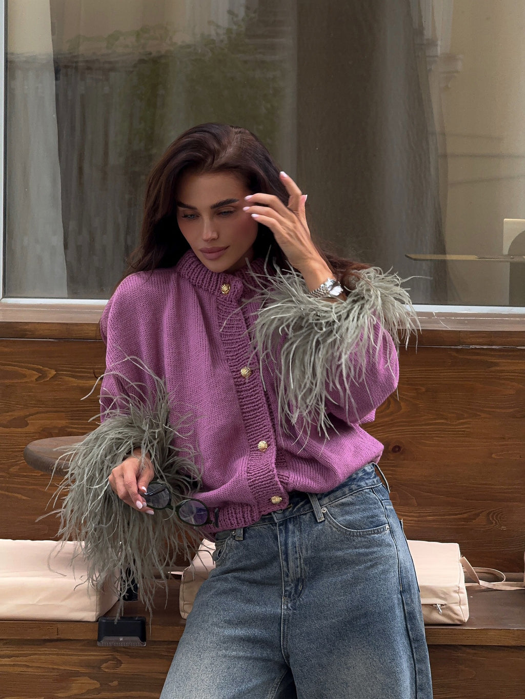 Splicing knitted cardigan sweater