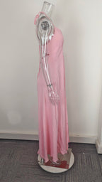 Stylish solid color suspender sexy slim-fit split-ended fungus edge dress