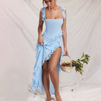 High end fungus edge patchwork forest slit dress