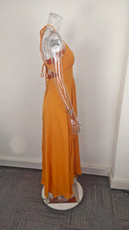 Stylish solid color suspender sexy slim-fit split-ended fungus edge dress